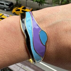 Rare Chloé Enamel Bangle Bracelet Black, Blue, Violet & Gold Tone Made in Italy